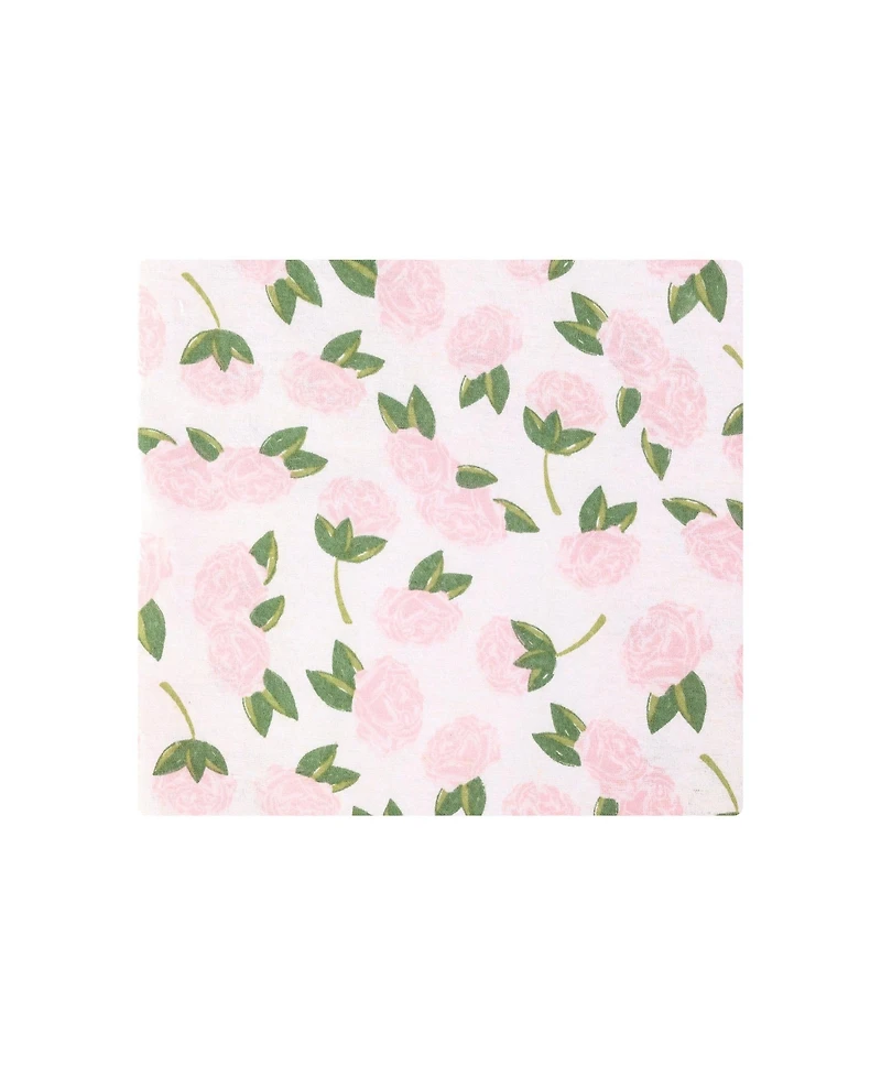 Hudson Baby Girl Cotton Poly Flannel Receiving Blankets, Pink Peony, One Size
