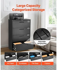 Gouun 4-Drawer Metal File Cabinet with Lock, Vertical Filing, 52.17 x 16.10 x 35.51 inch