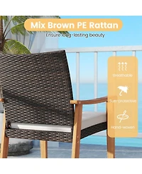 Gouun 3-Piece Patio Wicker Conversation Set with Acacia Wood Side Table