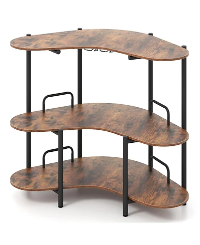 Gouun 3-Tier Liquor Bar Table with Stemware Rack and Storage Shelves