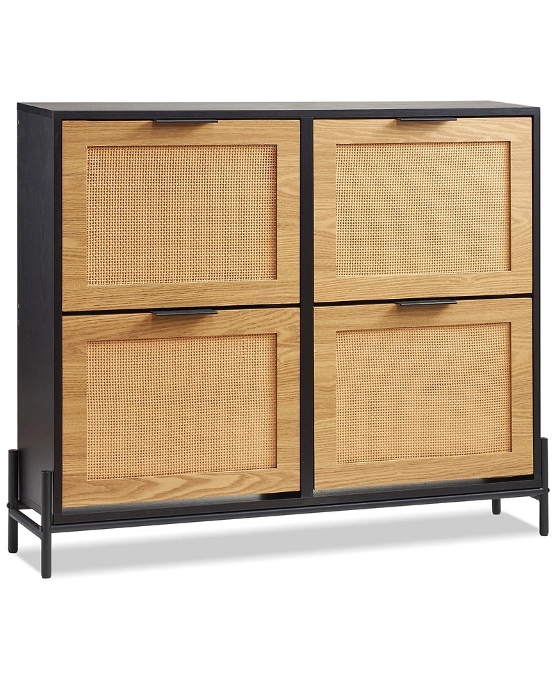 Sugift Rattan Shoe Cabinet, Narrow 4 Flip Drawers, Slim Storage for Entryway