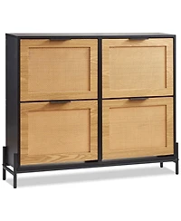 Sugift Rattan Shoe Cabinet, Narrow 4 Flip Drawers, Slim Storage for Entryway