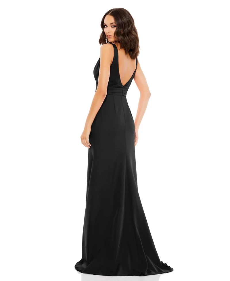 Mac Duggal Women's Sleeveless V Neck Bow Detail Mermaid Gown