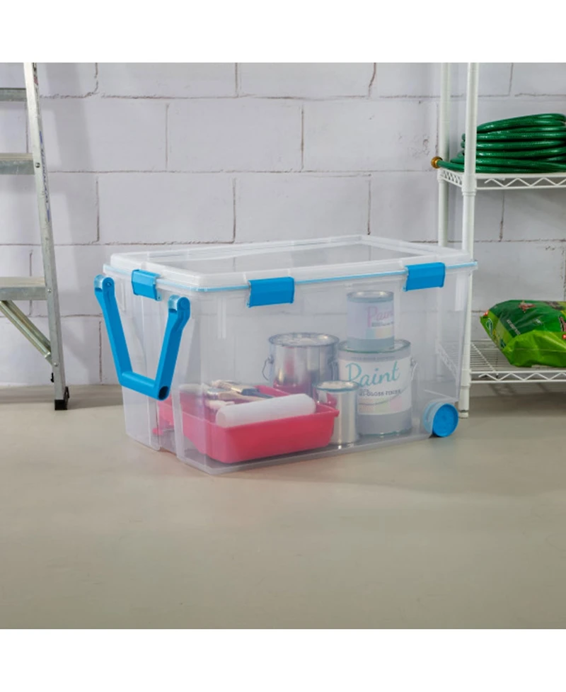 Sterilite 120Qt Clear Plastic Wheeled Storage Bin w/ Gasket Latch Lid, (6 Pack)