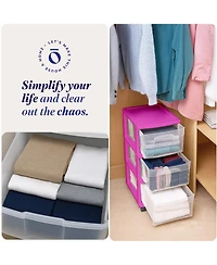 Homz Plastic 3 Drawer Medium Storage Container Tower, Clear Drawers/Purple Frame