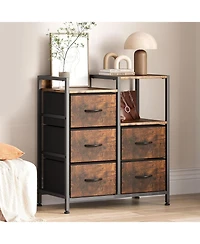 gaomon 5-Drawer Filing Cabinet with Open Storage Shelves and Rolling Printer Rack, Fabric Horizontal File Cabinet