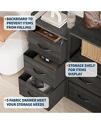gaomon 5-Drawer Filing Cabinet with Open Storage Shelves and Rolling Printer Rack, Fabric Horizontal File