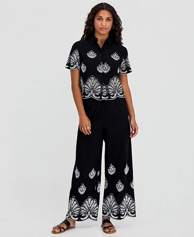 And Now This Petite Embroidered Cotton Wide Leg Pants, Macy's Exclusive