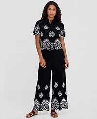 And Now This Petite Embroidered Cotton Wide Leg Pants, Macy's Exclusive