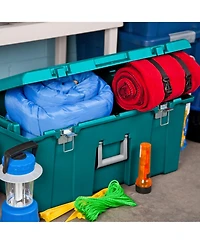 Sterilite Wheeled Footlocker, Plastic Utility Lockable Storage Container, Teal