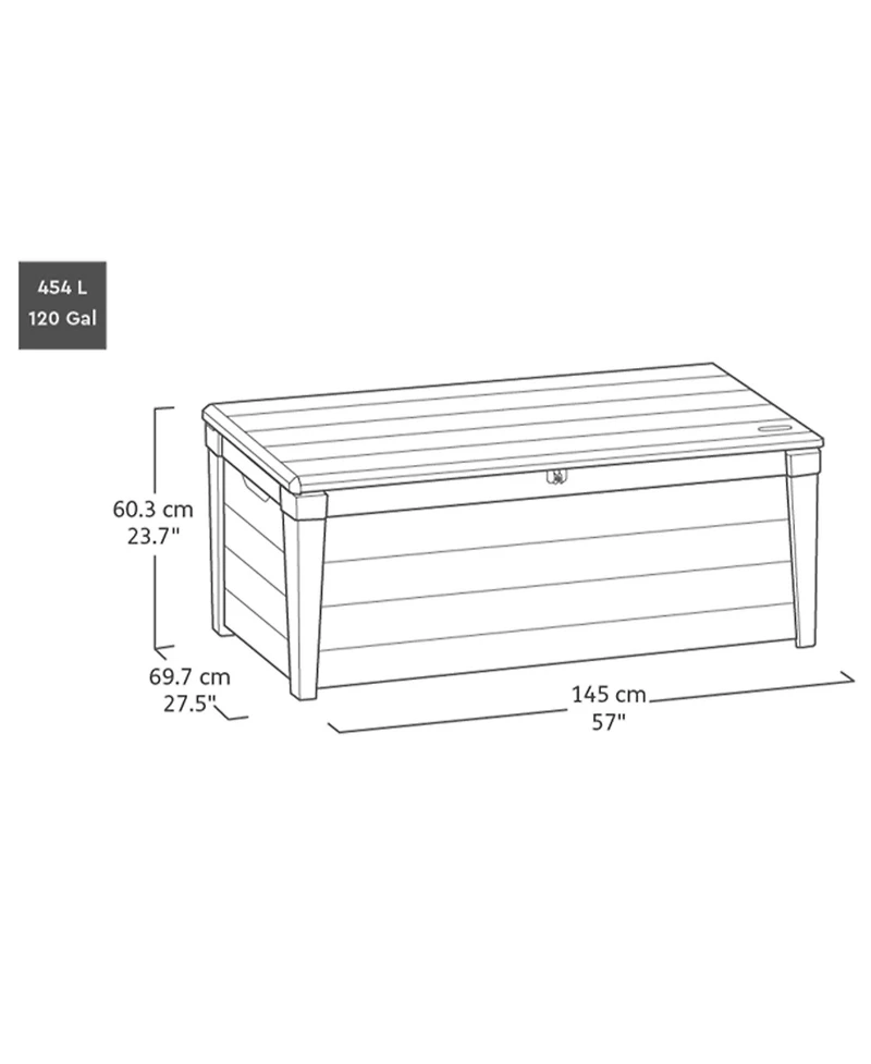 Keter Brightwood 120gal Weatherproof Resin Patio Deck Storage Box Bench, Brown