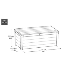 Keter Brightwood 120gal Weatherproof Resin Patio Deck Storage Box Bench, Brown