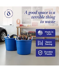 Homz 18 Gal Plastic Open Storage Round Utility Tub with Handles, Blue (2 Pack)