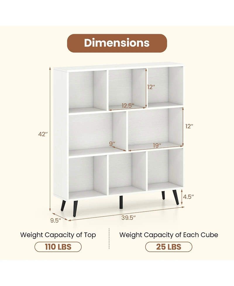 Gouun 8-Cube Bookcase with Tapered Metal Legs and Anti-Tipping Kits