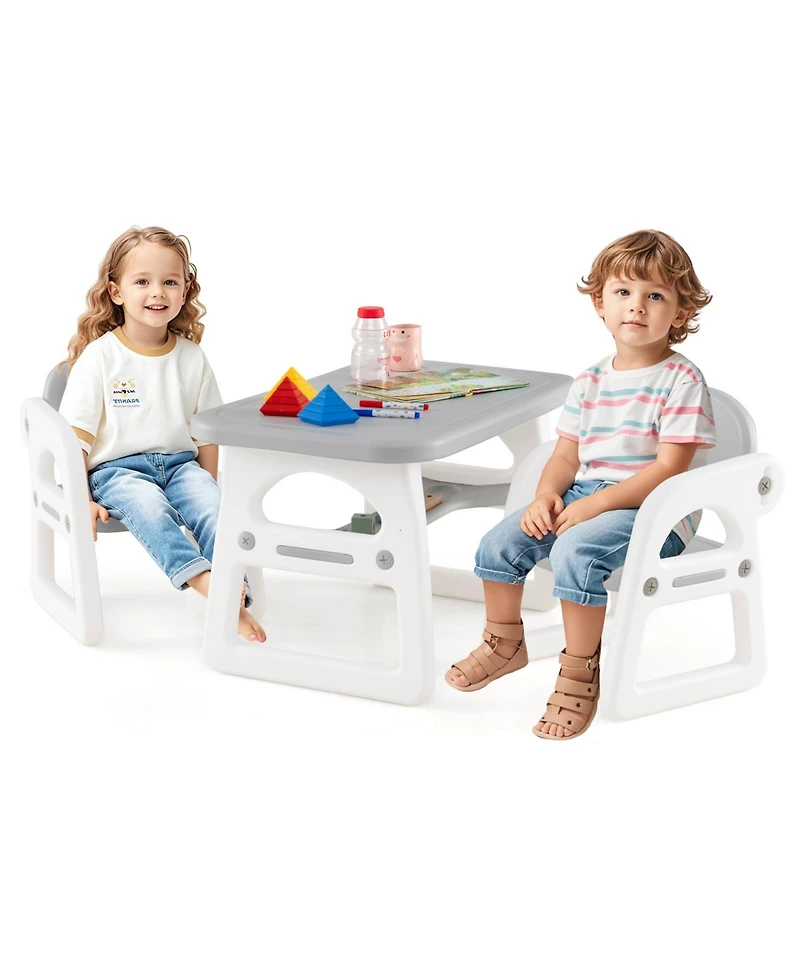 Gouun Kids Table and Chair Set with Building Blocks Surface