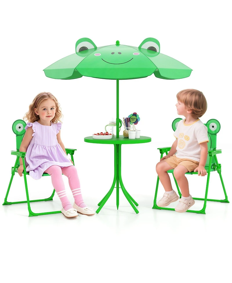 Gouun 4-Piece Kids Picnic Set with Folding Chairs and Adjustable Umbrella
