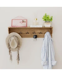 Gouun Wall-Mounted Wooden Coat Rack with Shelf and 6 Hooks, 31.5 in