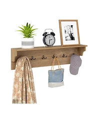 Gouun Wall-Mounted Wooden Coat Rack with Shelf and 6 Hooks, 31.5 in