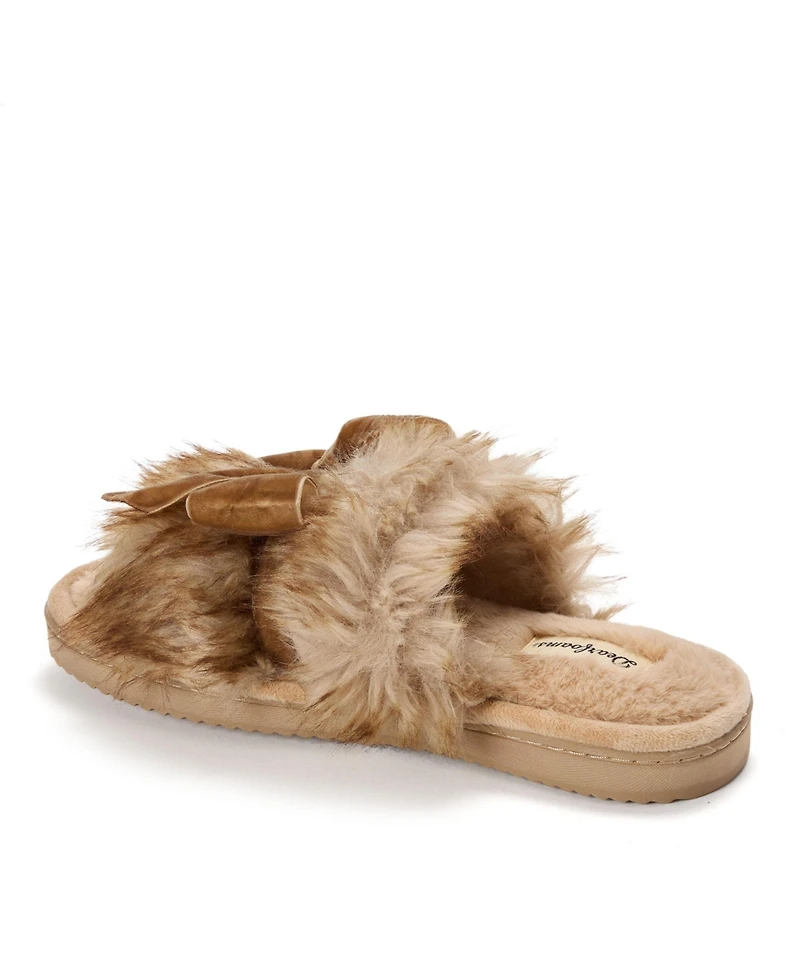 Dearfoams Women's Bianca Pile Slide Slipper with Bow
