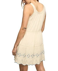 Lucky Brand Women's Easy Lace Trim Embroidered Sleeveless Mini Dress