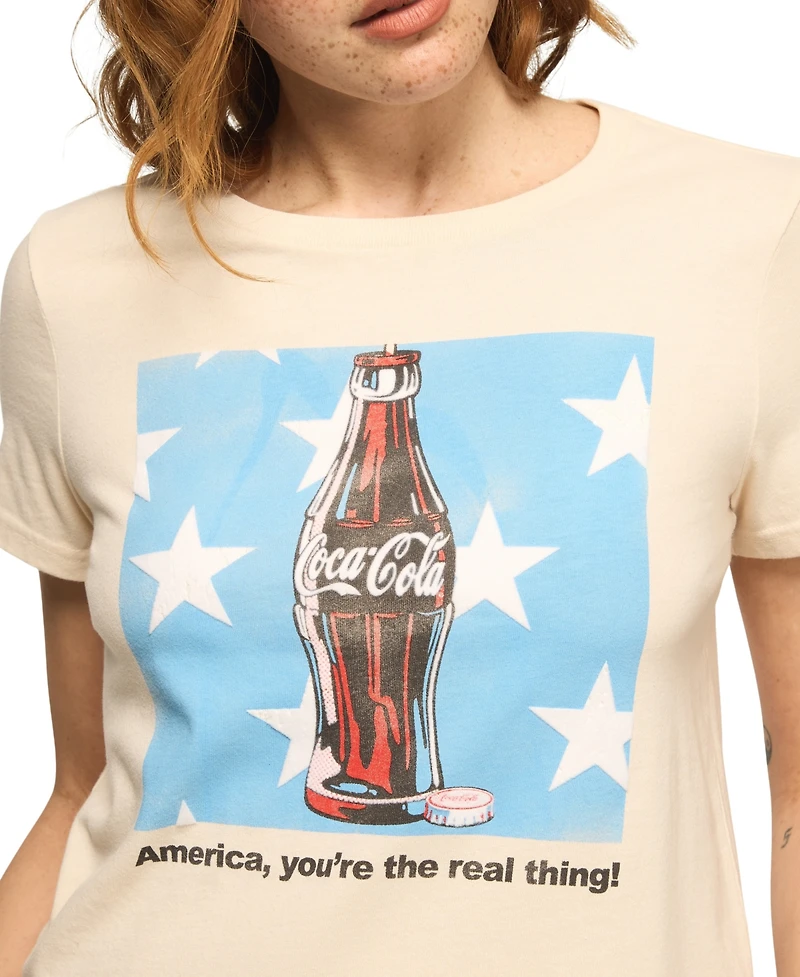 Lucky Brand Women's Coca Cola Bottle Stars Classic Crewneck T-Shirt