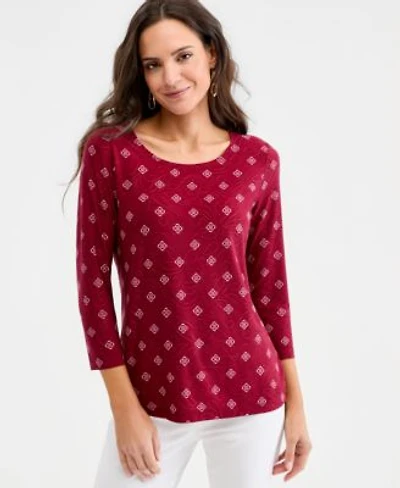 Jm Collection Womens Printed 3 4 Sleeve Scoop Neck Jacquard Top Macys Exclusive
