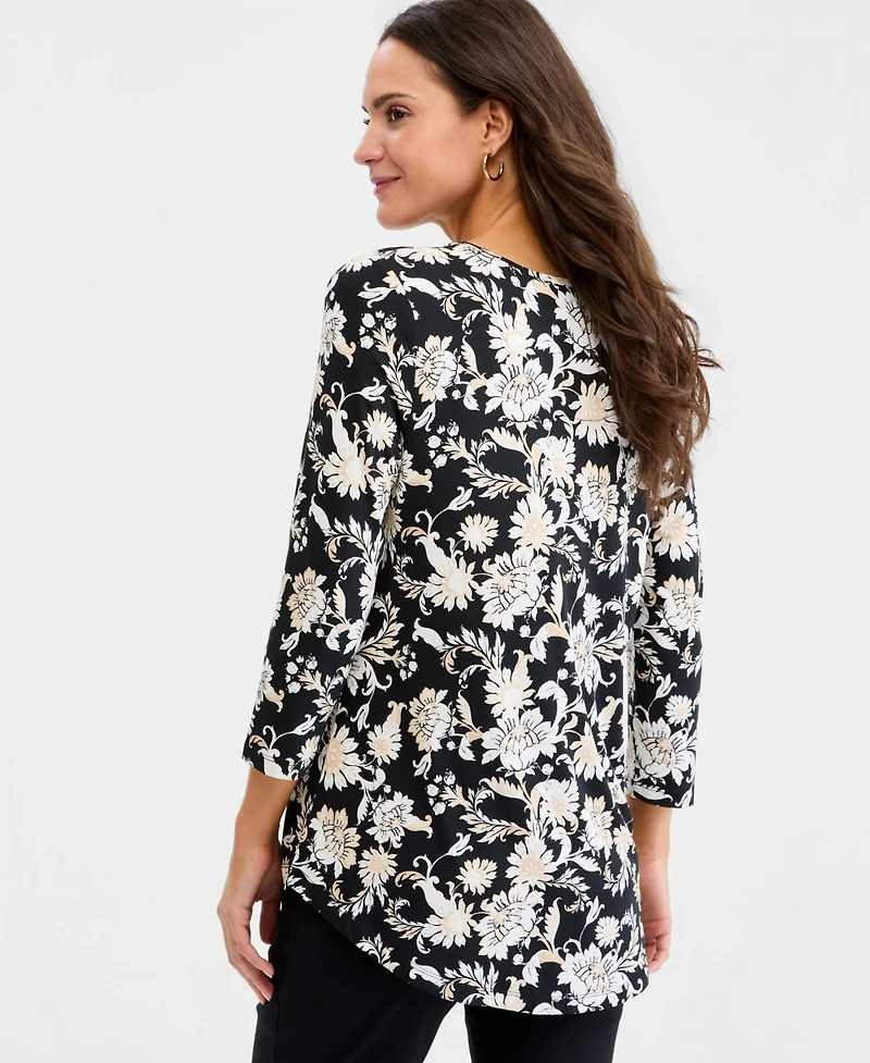 Jm Collection Women's Printed Scoop-Neck 3/4-Sleeve Top, Macy's Exclusive
