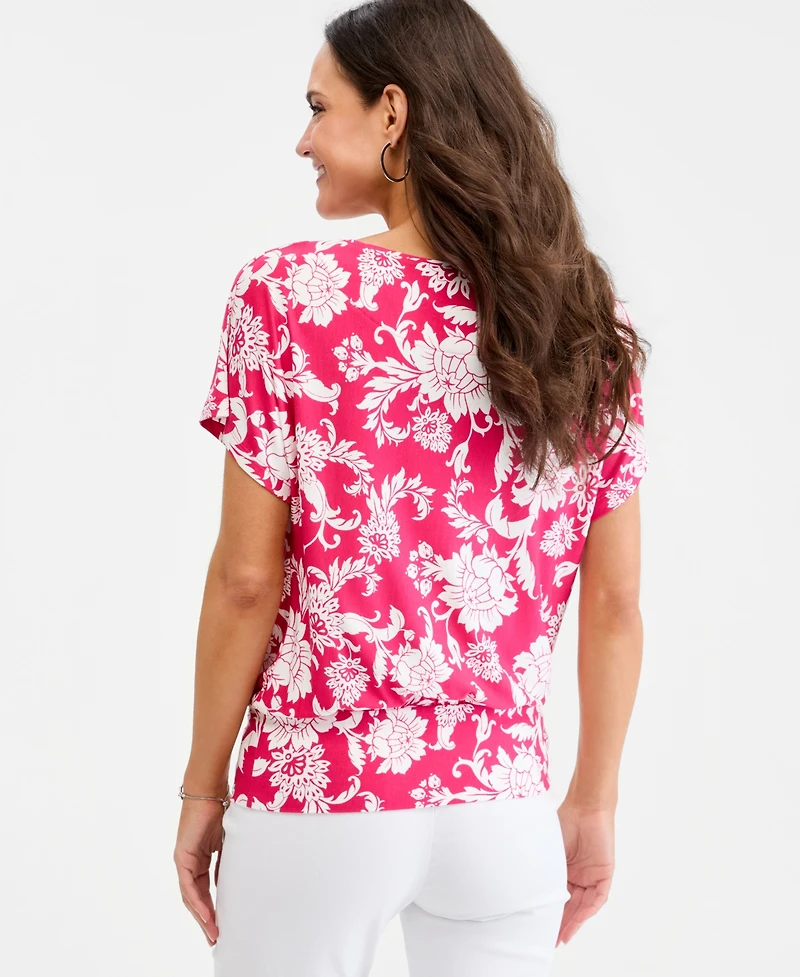Jm Collection Petite Bianca Floral Banded-Hem T-Shirt, Macy's Exclusive