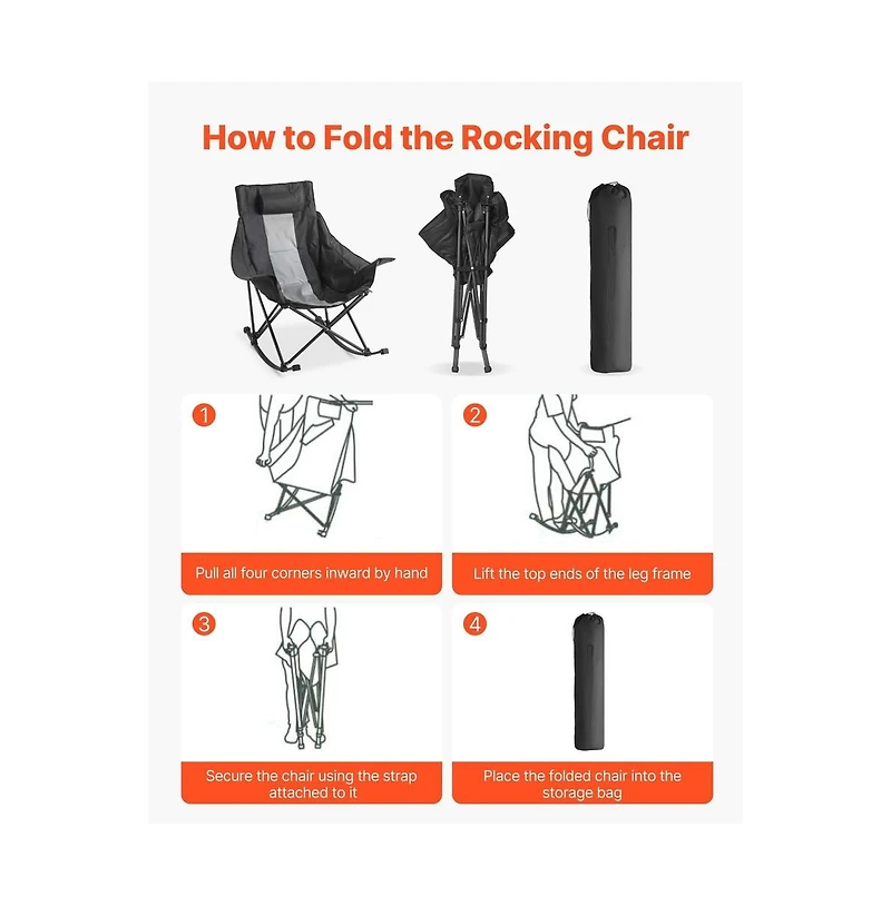 Sugift Folding Rocking Camping Chair Portable Heavy Duty Rocker with Cup Holder