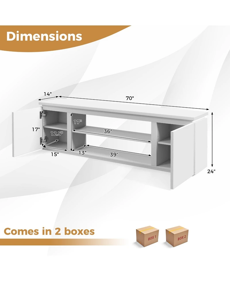 Gouun 70-Inch Anti-Tip Tv Cabinet with Soft-Close Doors for TVs Up to 80 Inches
