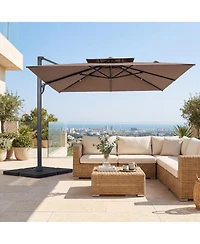 Gymax 10Feet Patio Cantilever Umbrella with 360-Degree Rotation 8 Sturdy Ribs Air Vent for Pool