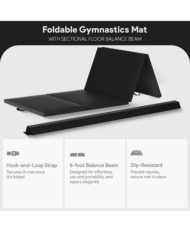 BalanceFrom Fitness All-Purpose Folding Anti Tear 4 Panel Fitness Mat w/ Sectional Floor Balance Beam for Aerobics & Gymnastics