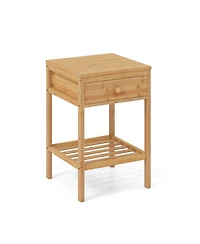 Gouun Bamboo Nightstand with Storage Drawer and Slatted Open Shelf