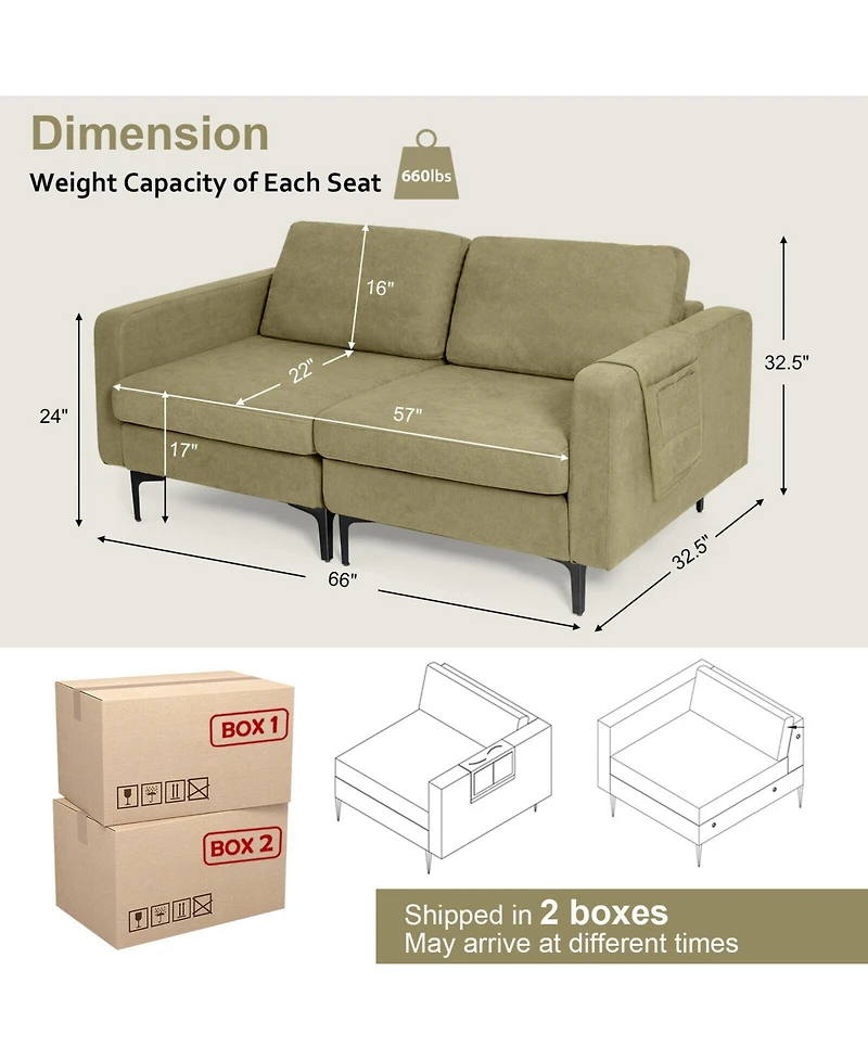 Gouun Faux Leather Loveseat Sofa with Side Storage Pocket and Padded Cushions