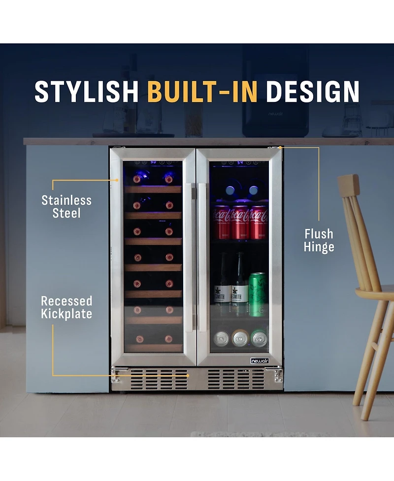 Newair 24" Stainless Steel Dual-Zone Wine and Beverage Cooler, Built-In or Freestanding