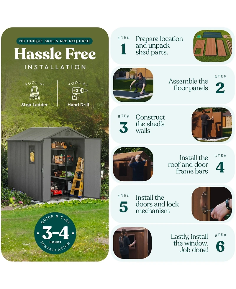 Keter Darwin 6 Foot x 8 Foot Outdoor Garden Tool Storage Shed w/Window, Graphite