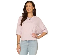 Democracy Women's Embroidered Crew Neck Top