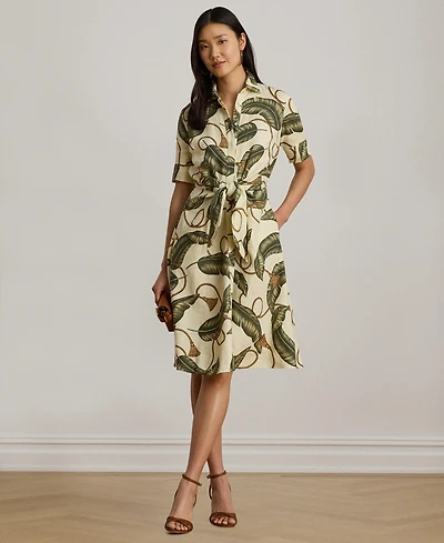 Lauren Ralph Women's Point Collar Linen Shirt Dress