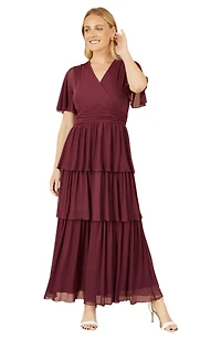 Yumi Women's Mesh V-Neck Tiered Maxi Dress