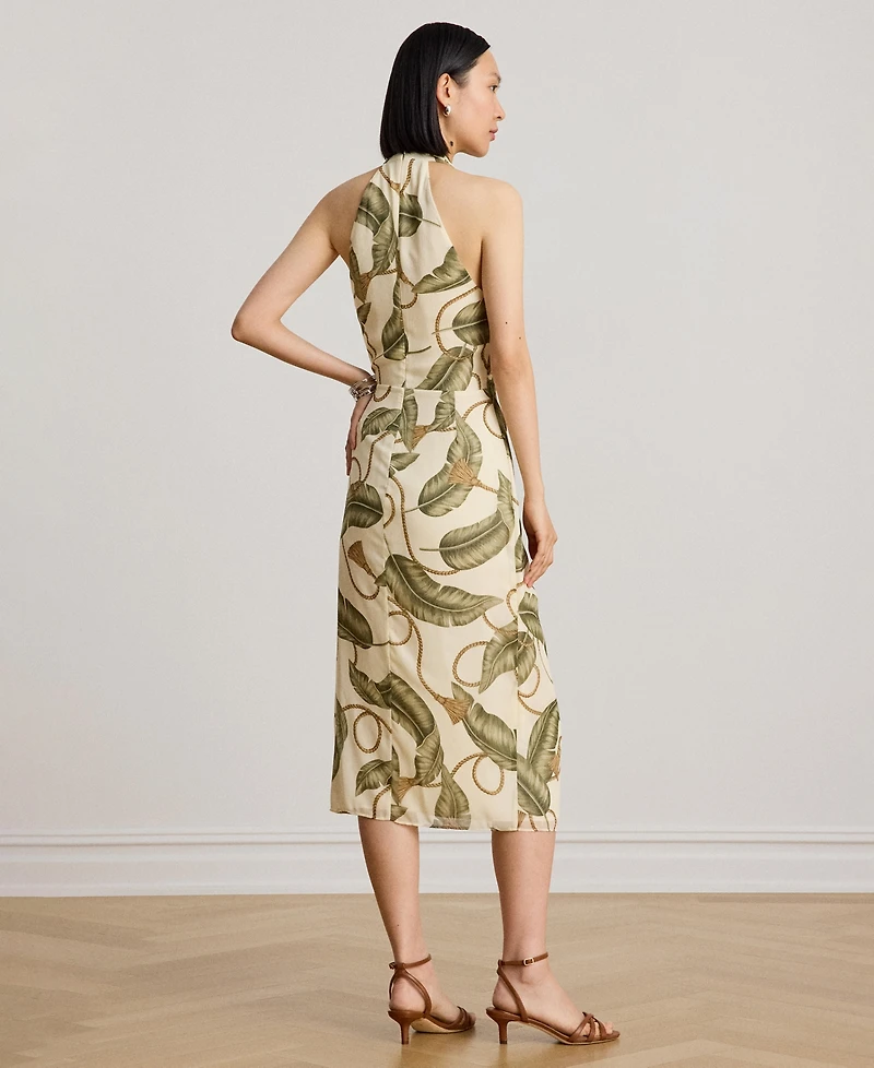 Lauren Ralph Women's Printed Crisscross Halter Neck Midi Dress
