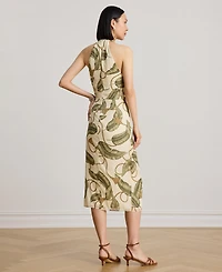 Lauren Ralph Women's Printed Crisscross Halter Neck Midi Dress