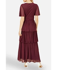 Yumi Women's Mesh V-Neck Tiered Maxi Dress