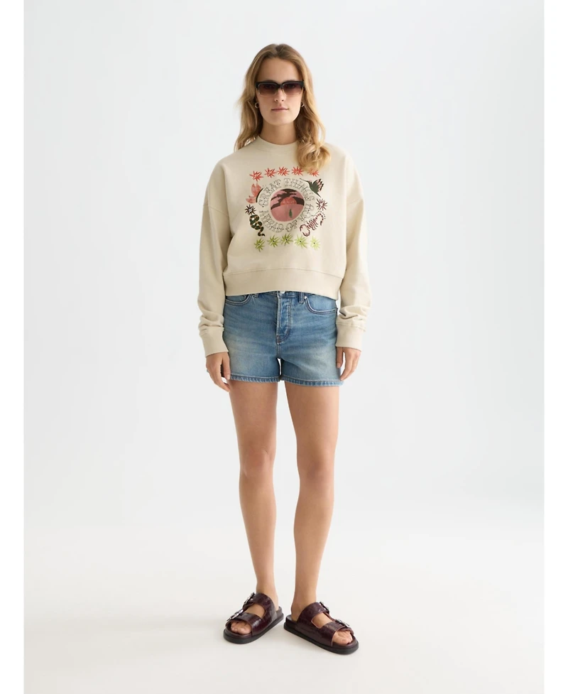 Scotch & Soda Women's and Sweatshirts Artwork Relaxed-Fit Sweatshirt, Fog, X-Large