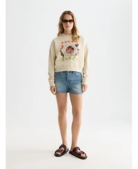 Scotch & Soda Women's and Sweatshirts Artwork Relaxed-Fit Sweatshirt, Fog, X-Large