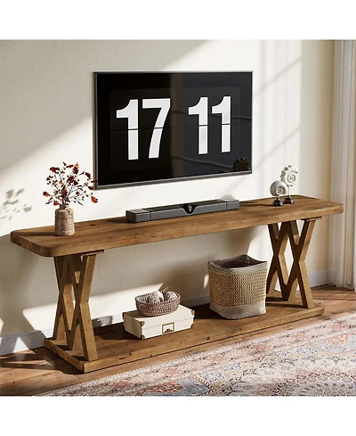 Tribesigns 63-Inch Solid Wood Tv Stand TVs, Farmhouse Entertainment Center with Storage Shelf