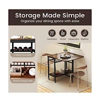 Gouun Folding Dining Table with Wine Rack, Open Shelf, and Wheels