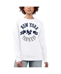 G-iii 4Her by Carl Banks Women's White New York Yankees Team Logo Fleece Pullover Sweatshirt