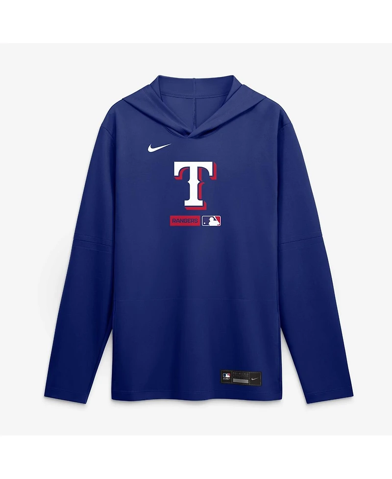 Nike Men's Royal Texas Rangers Authentic Collection Dri-fit Long Sleeve Hooded T-Shirt