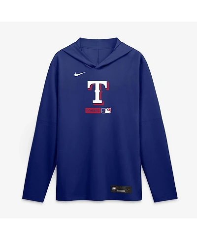 Nike Men's Royal Texas Rangers Authentic Collection Dri-fit Long Sleeve Hooded T-Shirt