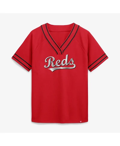 Fanatics Women's Red Cincinnati Reds Diva Race Ahead Raglan V-Neck T-Shirt